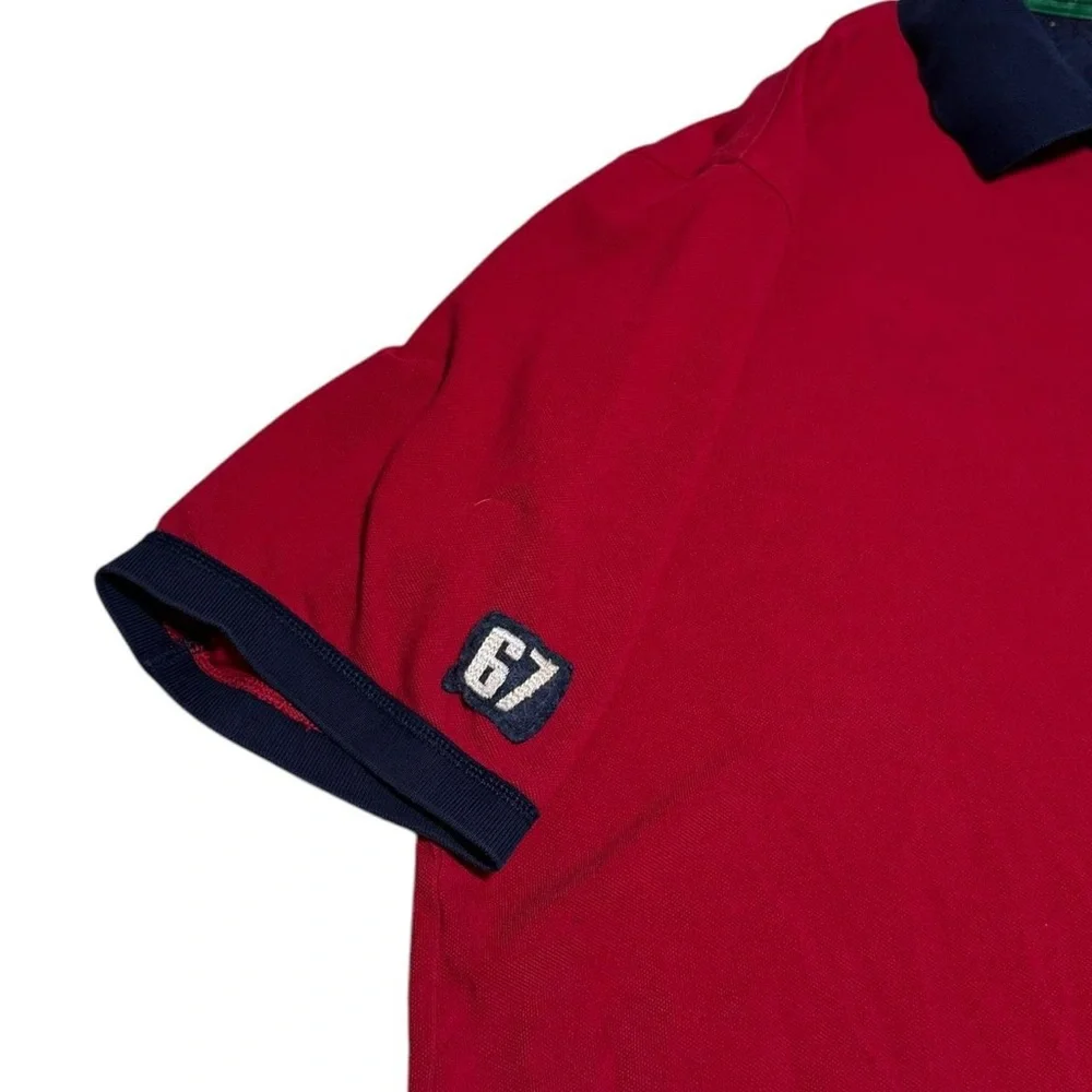 Ralph Lauren Red Navy Polo Zip Snap Shirt‎ 2XL Tall Big Pony Cotton Short Sleeve